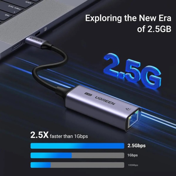 Фото - Переходник USB Type-C - RJ-45 UGREEN USB 3.0 Type-C --> Ethernet RJ45 2.5Gb CM648 Black (25052)